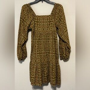 Universal Thread Olive Green Floral Smocked Neckline Dress